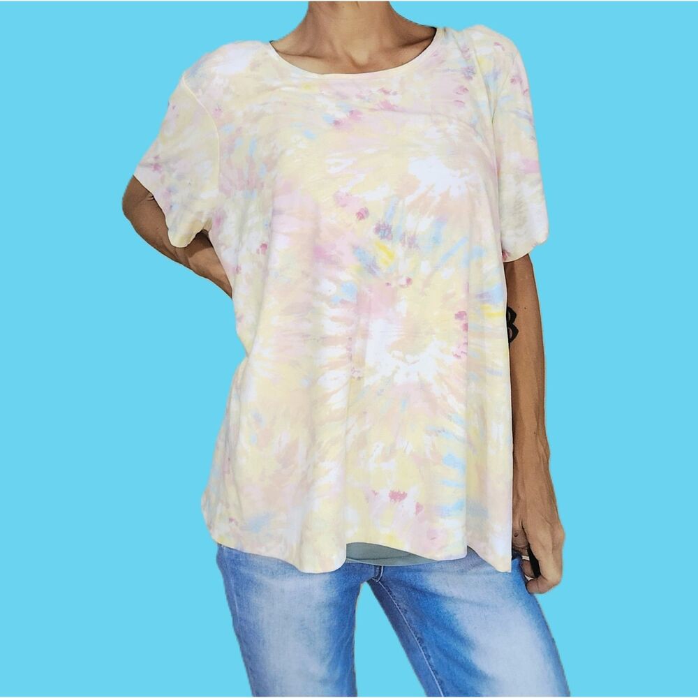 Bobbie Brooks Plus Size 2X Soft Stretchy Tie Dye Top Yellow Pink Blue Orange